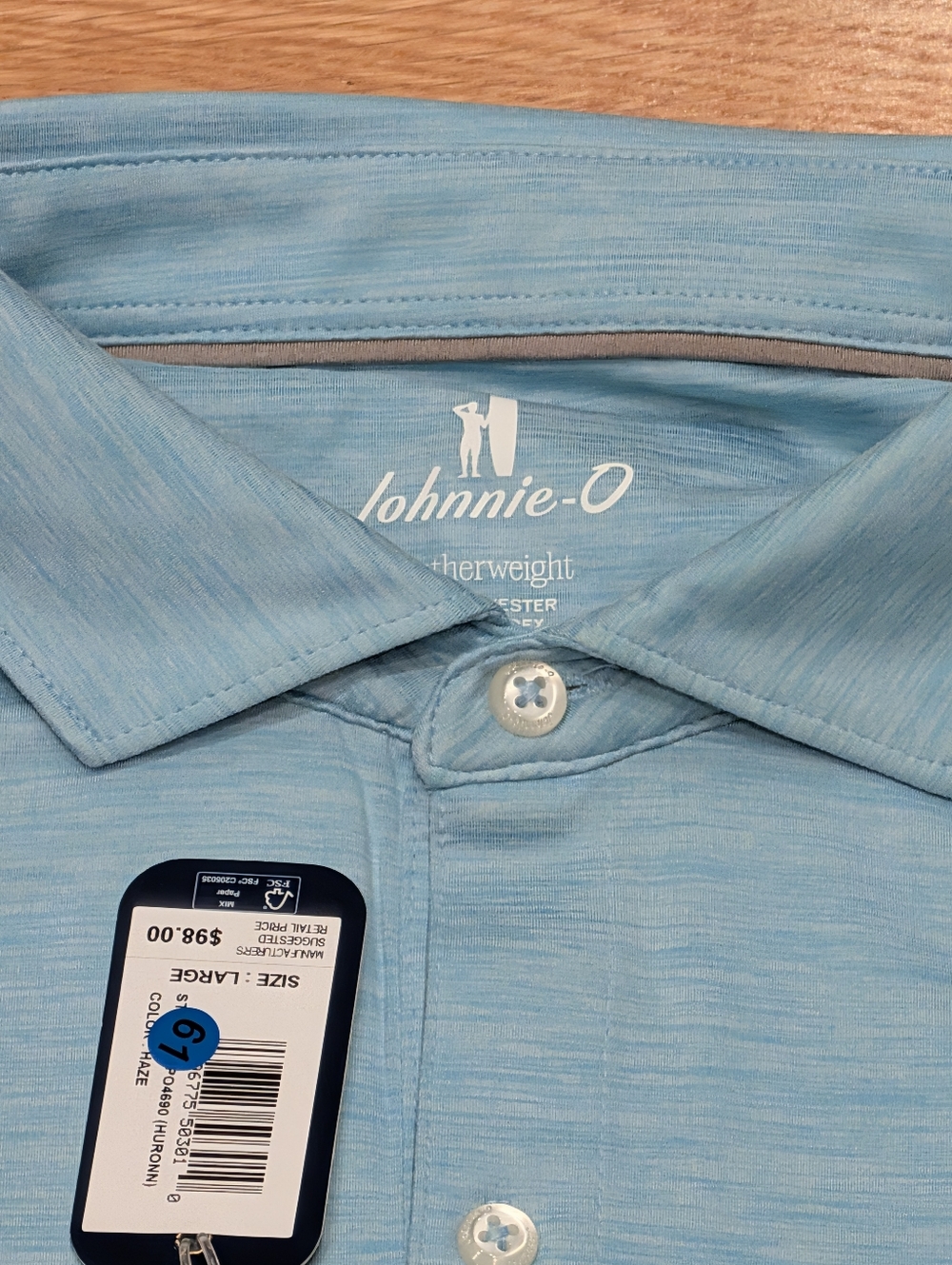 Johnnie-O Featherweight Polo Men’s Large Light Blue Performance Golf Shirt NWT